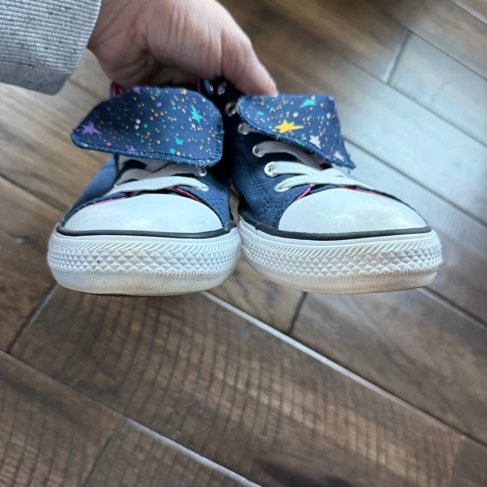 Converse All Star Girls Shoes Navy Blue Pink Star Print Lace Up Sneakers Sz 5